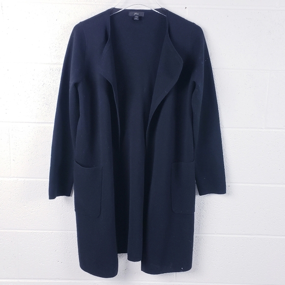 J. Crew Juliette Collarless Sweater Blazer Black Open Front Long Size XXS - Picture 2 of 10